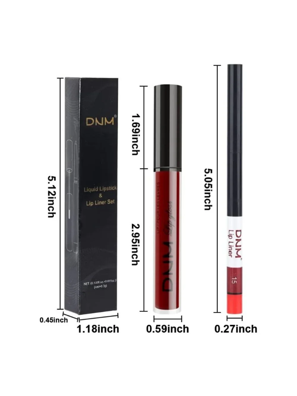 DNM 15# Dark Red 2Pcs 24H Long-Lasting Matte Liquid Lipstick and Lip Liner Set